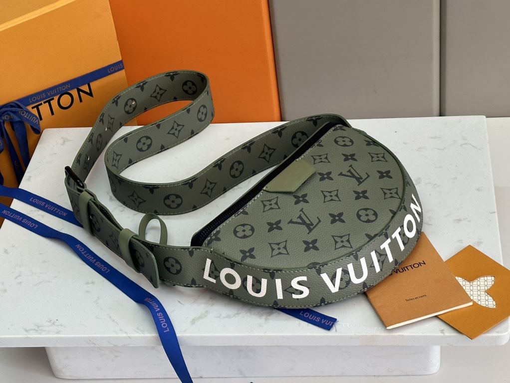 Model No. M23838 Green   This LV Moon Crossbody is made from supple coated canvas for a minimalist design, with an on-trend colorful lining and bold Louis Vuitton lettering. The half-moon silhouette flatters your body an