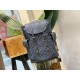 M46338 This Christopher MM backpack is made of coated canvas with a blue LV and Monogram floral pattern on a dark background. Finished with black leather trims and contrasting stitching, the bag is complemented by the LV