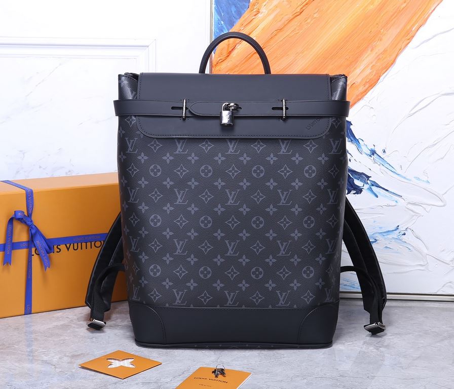 Top Original   Genuine Development, All Steel Hardware    Inspired by the venerable Louis Vuitton Steamer handbag, this Steamer backpack is made from Monogram Eclipse canvas and features a dashing new shape that gives it