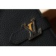 M81330This LV Vertical walletInspired by Capucines handbags, this wallet in soft grained Taurillon leather is embellished with LV letters for the sliding closure. It opens to reveal a color-blocked lining and features a 