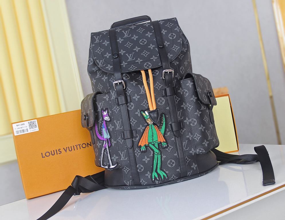 [LV 9048 duffel bag]     doll  embroidered Christopher small duffel bag in Damier Graphite canvas. Printed with the brand's logo in colorful interwoven letters. Menswear Artistic Director Virgil Abloh's new colorful inte