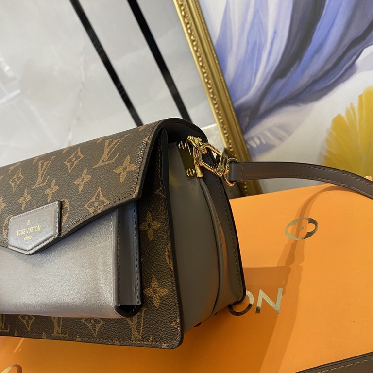 New LV Old Flower With Leather Flap Shoulder Crossbody Bag, Model 66832 , With Shoulder Strap, 2021 Spring New Fashion Women's Bags Shoulder Bag Old Flower Leather Shoulder Leather Handbag with Leather Strap, Internal Th