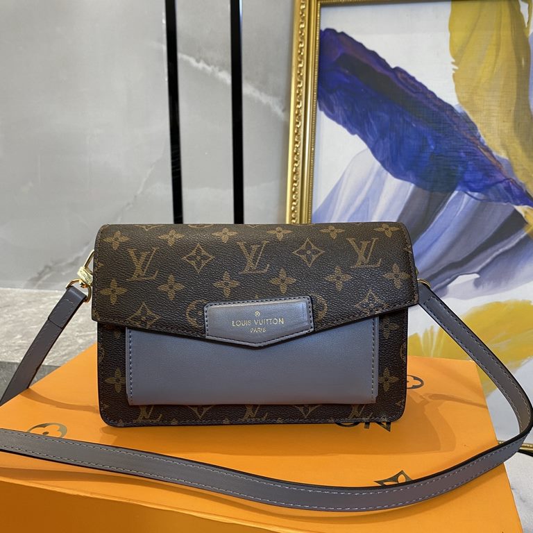 New LV Old Flower With Leather Flap Shoulder Crossbody Bag, Model 66832 , With Shoulder Strap, 2021 Spring New Fashion Women's Bags Shoulder Bag Old Flower Leather Shoulder Leather Handbag with Leather Strap, Internal Th