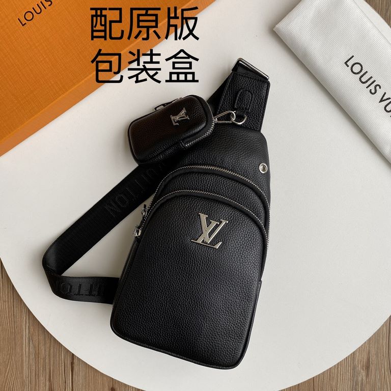 LV [Distribution of the original box].   new men's chest bag tide brand   the most trendy and hottest models Imported original cowhide, feel first-class   workmanship is very exquisite   show fashion and trend, presentin