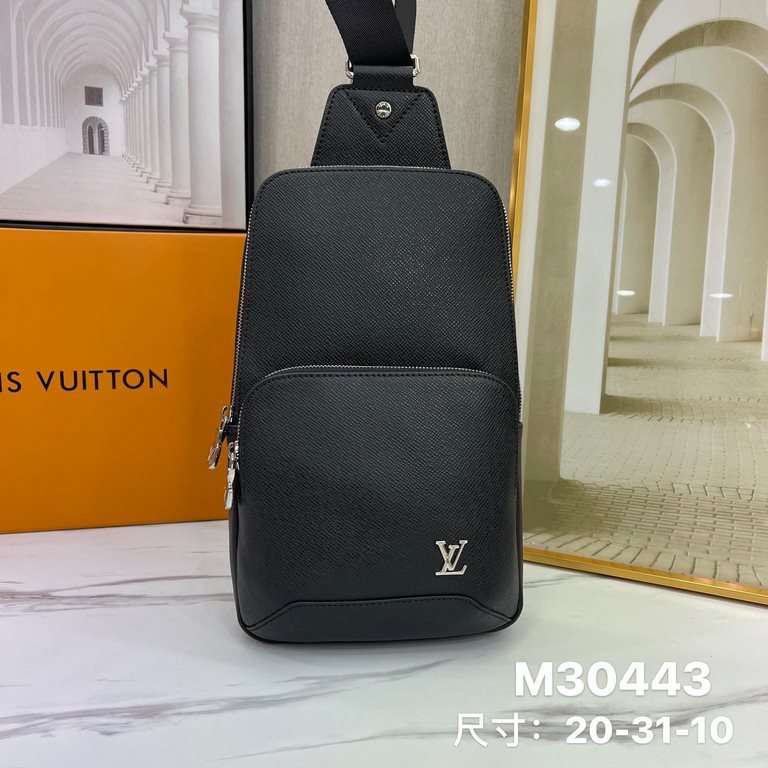 M30443# Developed to perfection, the Original Hardware Avenue shoulder bag is crafted in Taga leather with signature lines and LV letters, and features a front zipper pocket and interior patch pockets for functionality, 