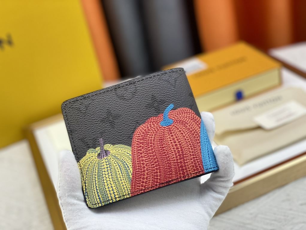 60895 Grey Flower Pumpkin   From the Louis Vuitton x Yayoi Kusama Collaboration, this LV x YK pocket wallet features a colorful pumpkin motif on Monogram Eclipse Reverse canvas, recreating the symbol of warmth and solace