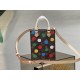 M81867 LV X YK PETIT SAC PLAT Handbag The LV x YK Petit Sac Plat Handbag from the Louis Vuitton x Yayoi Kusama Collaboration is a technically sophisticated creation. The colorful polka dots on Monogram canvas reproduce t