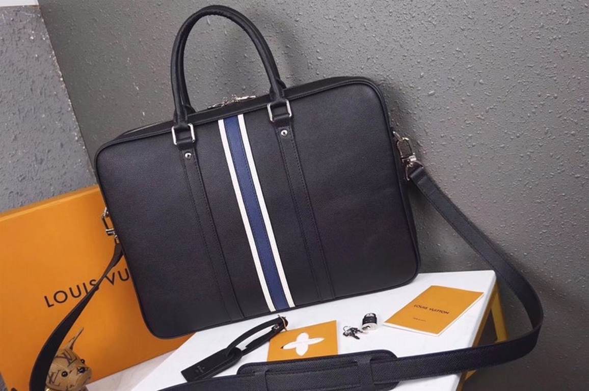 Counter genuine for sale [top original quality] LV Louis. Weideng men's briefcase Model 3336-1 (black between blue and white with lock) Size 39  7  29cm original factory production, must be a fine product Heavy gold play