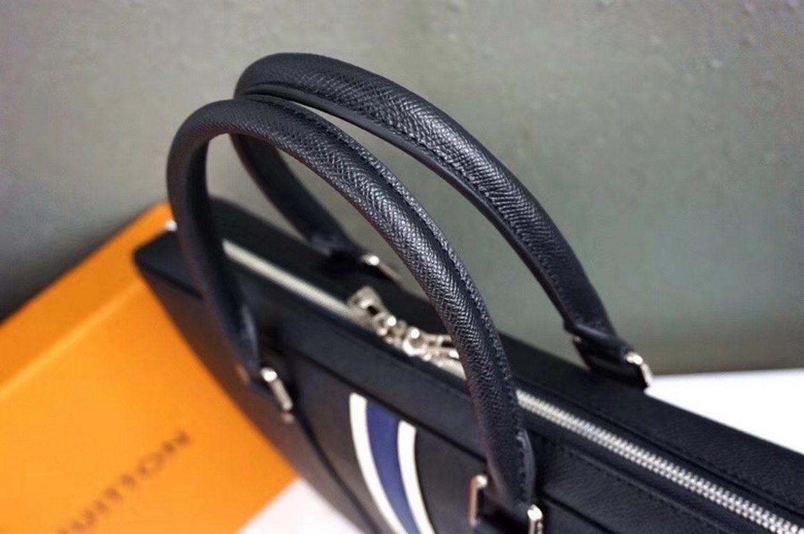 Counter genuine for sale [top original quality] LV Louis. Weideng men's briefcase Model 3336-1 (black between blue and white with lock) Size 39  7  29cm original factory production, must be a fine product Heavy gold play