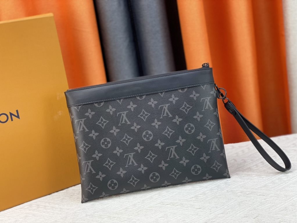 M81848 M81569 M82079 Exclusive! From Louis Vuitton's late 2022 Room with a View collection, the To-Go clutch is a poetic sunrise on Monogram Eclipse canvas, with floating clouds spelling out the LV logo and a vision of a