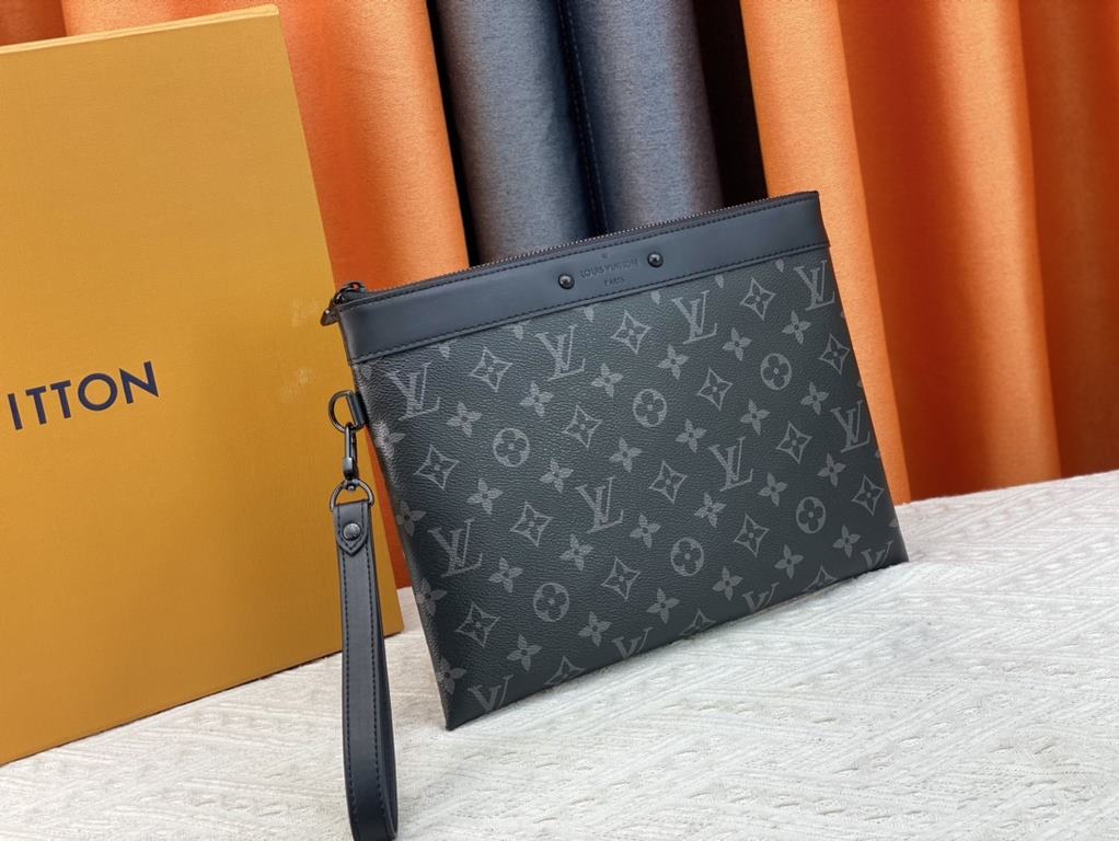 M81848 M81569 M82079 Exclusive! From Louis Vuitton's late 2022 Room with a View collection, the To-Go clutch is a poetic sunrise on Monogram Eclipse canvas, with floating clouds spelling out the LV logo and a vision of a