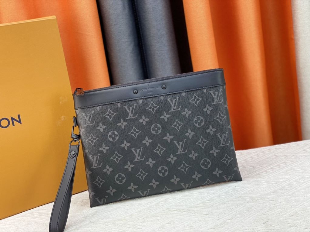 M81848 M81569 M82079 Exclusive! From Louis Vuitton's late 2022 Room with a View collection, the To-Go clutch is a poetic sunrise on Monogram Eclipse canvas, with floating clouds spelling out the LV logo and a vision of a