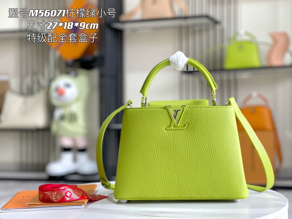 Premium with full set of counter packaging   [Premium Boutique Original Leather M56071 Small   Lemon Green with Silver Buckle]The first Louis Vuitton store opened on the Rue du Capucine in Paris, the Capucines are as tim