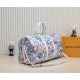 Lot   M21863 This Keepall Bandoulière 50 travel bag transforms the cartoon character depicting the Monogram motif on canvas, giving the Monogram flowers and LV letters a richness of emotion that can be either sad or happ