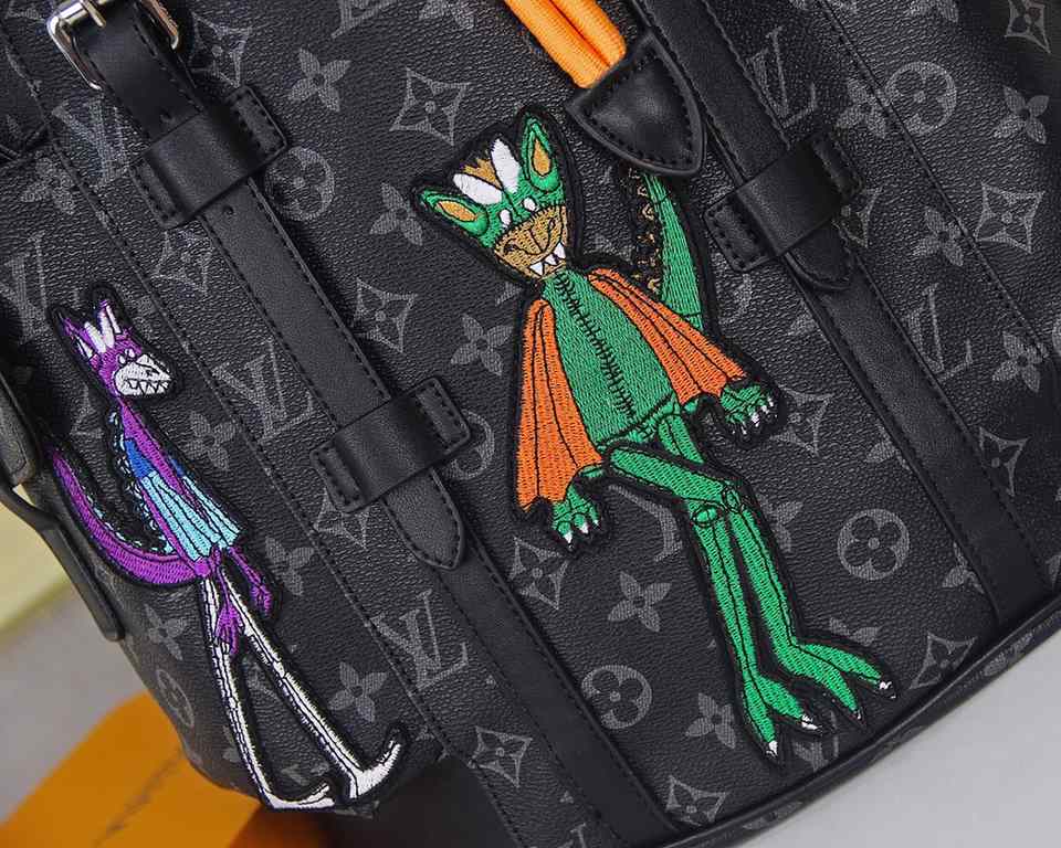 [LV 9048 duffel bag]     doll  embroidered Christopher small duffel bag in Damier Graphite canvas. Printed with the brand's logo in colorful interwoven letters. Menswear Artistic Director Virgil Abloh's new colorful inte