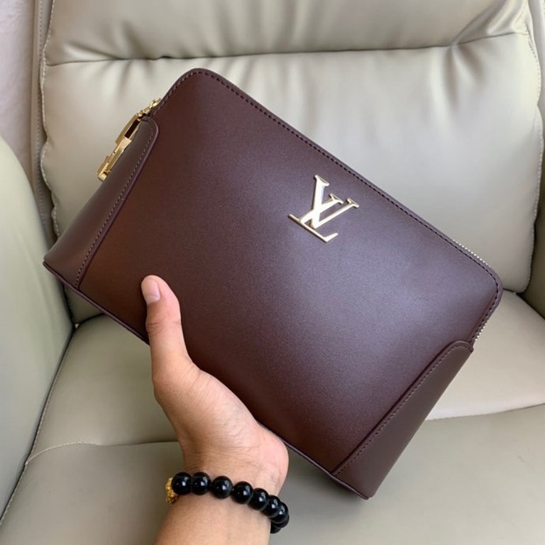 Top counter rats high-end goods 2023 latest hot models LV double zipper password lock imported head layer cowhide clutch bag hot models a large number of shipments, clamoring counter goods   top original single goods   p