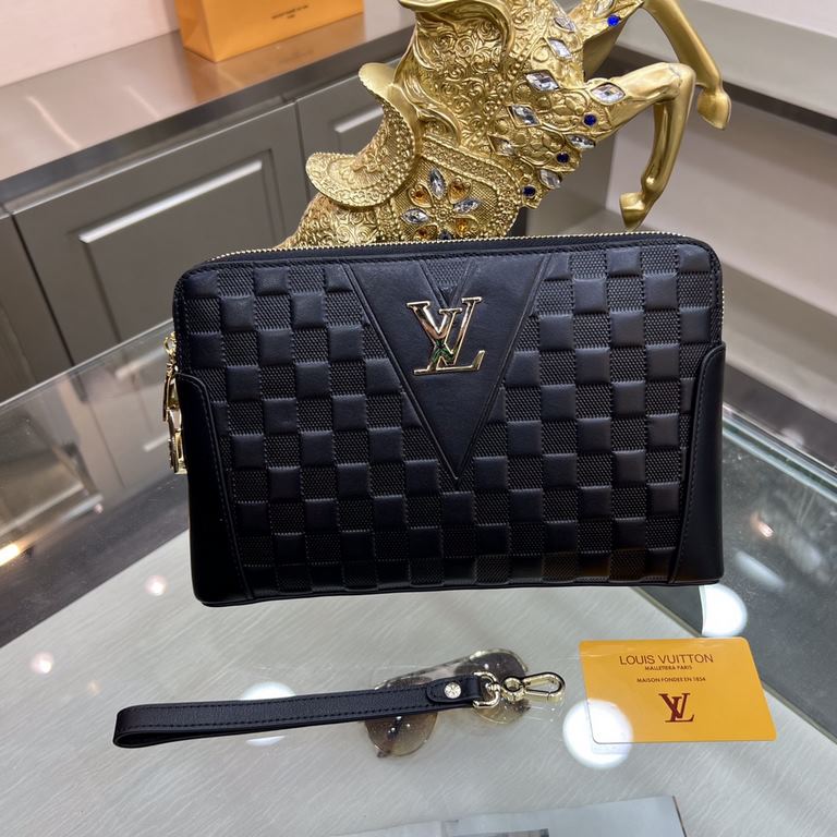 LOUIS VUITTON (Louis Vuitton   )   Haute Couture Men's Clutch Series Top imported cowhide embossed with combination lock, double pull design, senior tailor Cubic tailoring perfect shape Hand on the hand with excellent ef