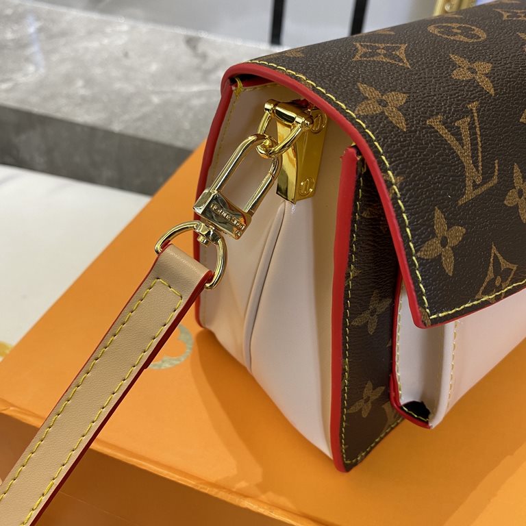 New LV Old Flower With Leather Flap Shoulder Crossbody Bag, Model 66832 , With Shoulder Strap, 2021 Spring New Fashion Women's Bags Shoulder Bag Old Flower Leather Shoulder Leather Handbag with Leather Strap, Internal Th