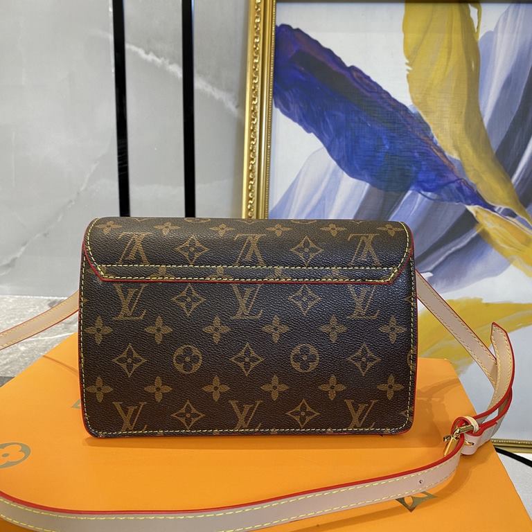 New LV Old Flower With Leather Flap Shoulder Crossbody Bag, Model 66832 , With Shoulder Strap, 2021 Spring New Fashion Women's Bags Shoulder Bag Old Flower Leather Shoulder Leather Handbag with Leather Strap, Internal Th