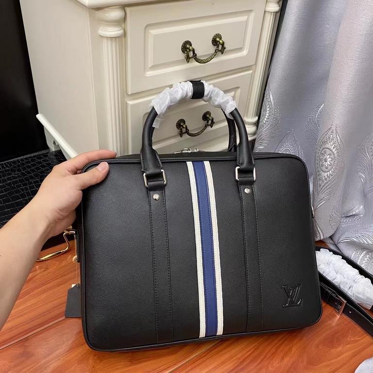 Counter genuine for sale [top original quality] LV Louis. Weideng men's briefcase Model 3336-1 (black between blue and white with lock) Size 39  7  29cm original factory production, must be a fine product Heavy gold play