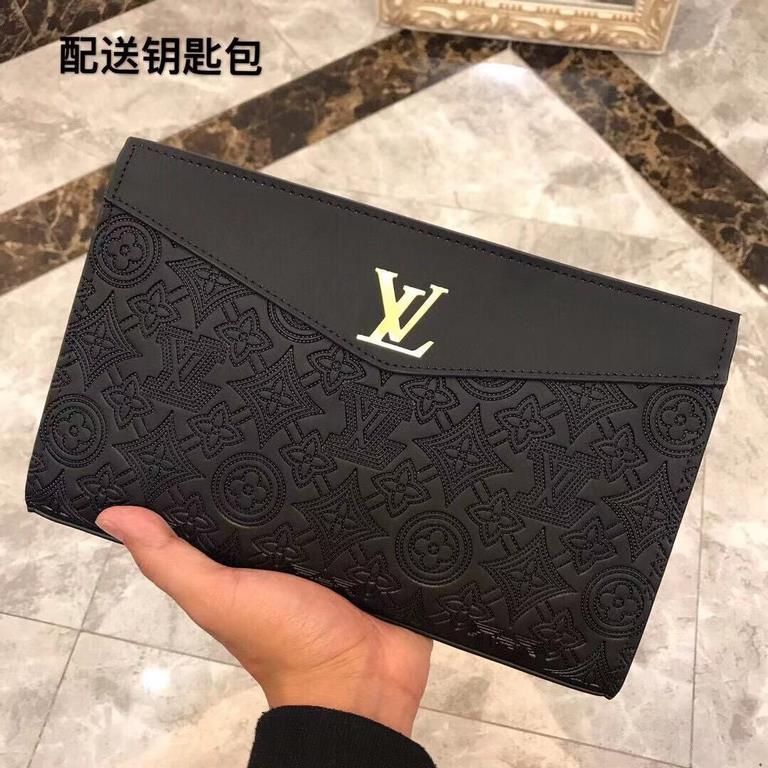 Latest Launch   Luxury [Lv Clutch]  Men's Bag, Platinum in Selected Leather - High-grade Imported Cow Leather, Imported Cow Leather Lining Design  Uniform Alignment [Bolt] Oversized Internal Space  Unique Design [Bolt] F