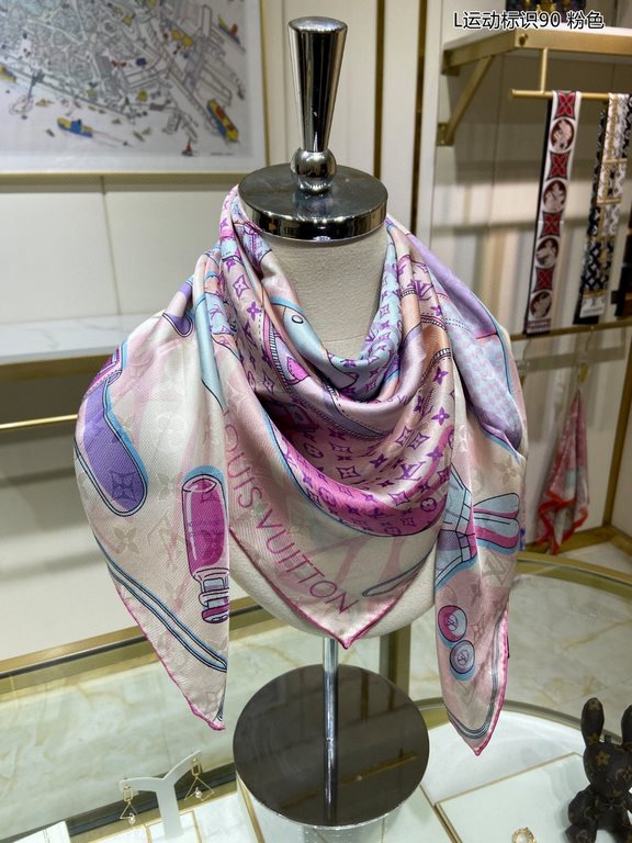 High-end jacquard quality  counter synchronization   genuinely praise   donkey family [L sports logo 90] silk square scarf, LV Kit90 square scarf relying on silk printing plus jacquard process, playful depiction of sneak