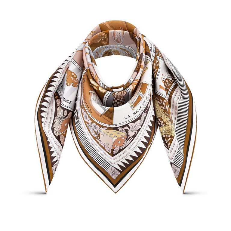 SLV2312  Original Lv [Board Game Pattern] 90cm silk square scarf, inspired by Louis Vuitton's collection of board game motifs, incorporates elements such as chess pieces and dice into the classic Monogram and Damier patt