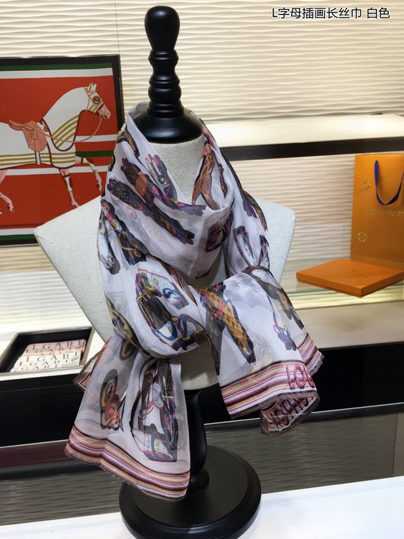 Beautiful    (with silk scarf buckle) Imperial Hall of Fame superb donkey  counter in the sale 【L letter illustration long silk scarf 】, the full width of the monogram staged in a colorful color contrast, with polished L