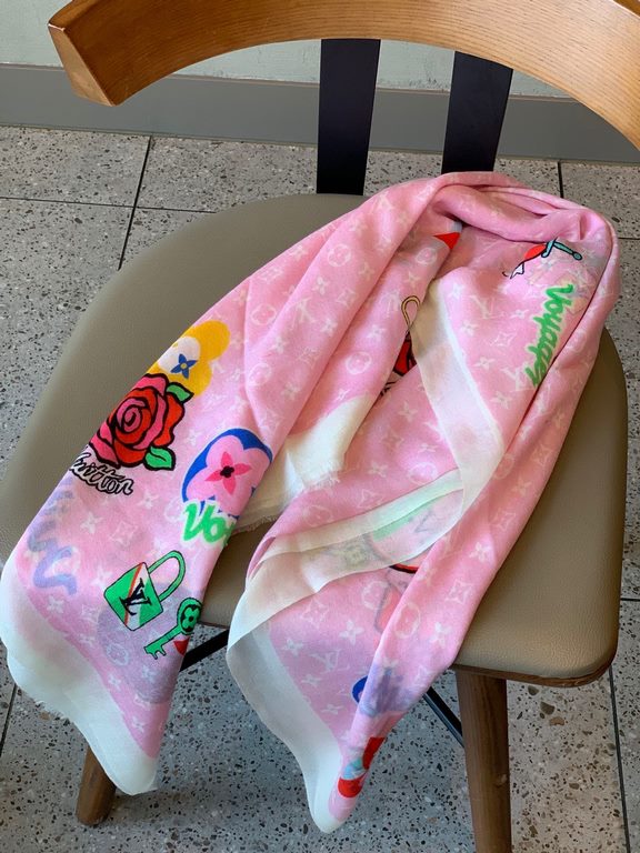 Elegant and noble Baby-like soft touch   synchronized counter [colorful appliqués] cashmere long scarf   clever use of the LV emblem pattern to create an eye-catching and bright look and feel, with a variety of color blo