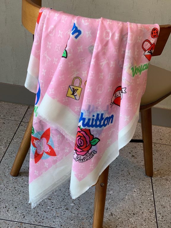 Elegant and noble Baby-like soft touch   synchronized counter [colorful appliqués] cashmere long scarf   clever use of the LV emblem pattern to create an eye-catching and bright look and feel, with a variety of color blo