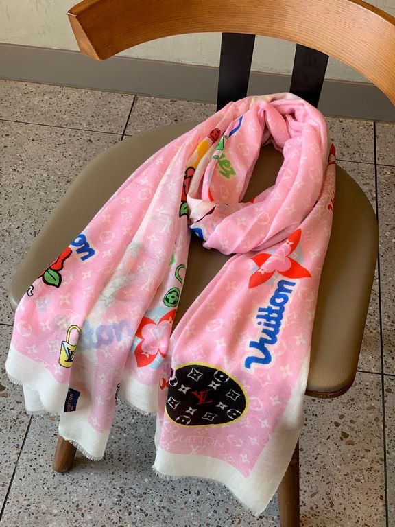 Elegant and noble Baby-like soft touch   synchronized counter [colorful appliqués] cashmere long scarf   clever use of the LV emblem pattern to create an eye-catching and bright look and feel, with a variety of color blo