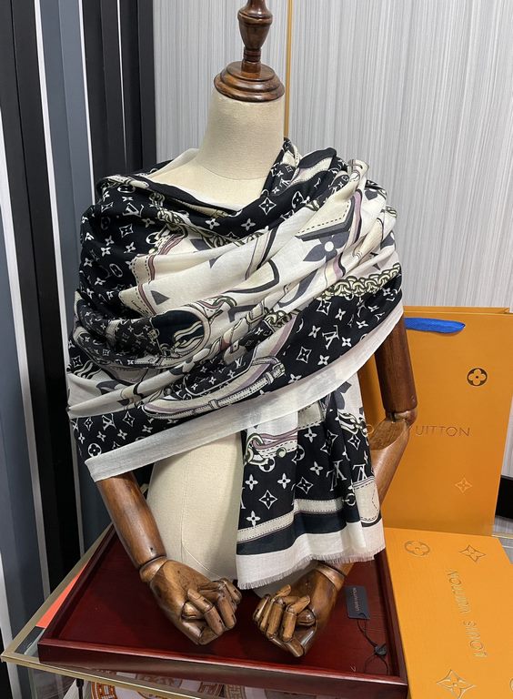 New 2023, LV [300 pcs cashmere long scarf] physical genuinely beautiful   shawl with print   regardless of the design of the airbrush are very in place   details are visible   the entire scarf gives people a big brand au