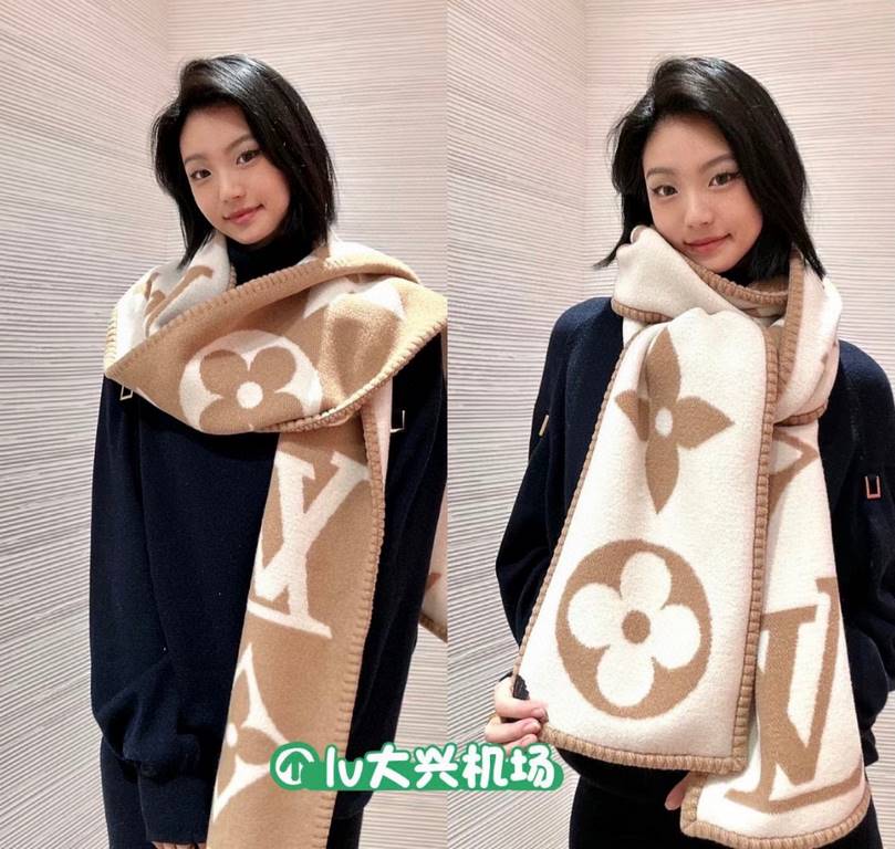 , 『  warm and fashionable. Good quality to give the surprise of the fall and winter! White rich beauty temperament! LV this scarf is super practical and good-looking ah! Very heavy craft, double-sided different color woo