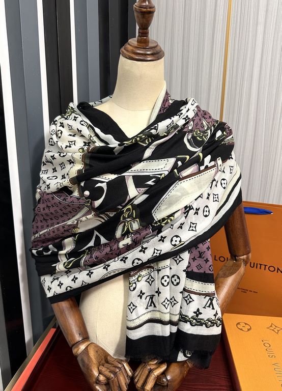 New 2024 LV [300 cashmere long scarf] physical genuinely beautiful   shawl with print   regardless of the design of the airbrush are very in place   details are visible   the entire scarf gives people a big brand aura at