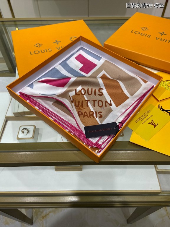 Silk new  counter synchronization   genuinely praise   donkey family [Parisian style 90] silk square scarf, LV Mgionary 90 square scarf depicts the Parisian landscape outside the window, tells Louis Vuitton's travel sent