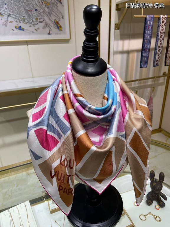 Silk new  counter synchronization   genuinely praise   donkey family [Parisian style 90] silk square scarf, LV Mgionary 90 square scarf depicts the Parisian landscape outside the window, tells Louis Vuitton's travel sent