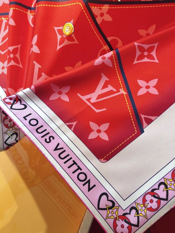 SLV2321   Original single Lv [MY TRUE LV] 90cm silk square scarf, square scarf to romantic symbols lyrical love music brand elements into the layers wrapped envelope pattern, heart-shaped pattern around the surrounding a