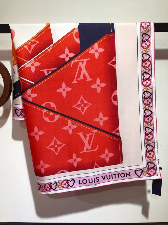 SLV2321   Original single Lv [MY TRUE LV] 90cm silk square scarf, square scarf to romantic symbols lyrical love music brand elements into the layers wrapped envelope pattern, heart-shaped pattern around the surrounding a