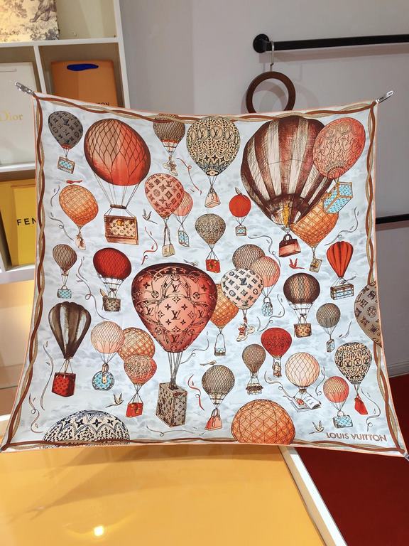 Price  SLV2330  Original Lv [Hot Air Balloon] 90cm Silk Square Scarf, newly added to the U Price   and Away collection, pays homage to Louis Vuitton's travel heritage. Silk-screening process engraved with rich details, d