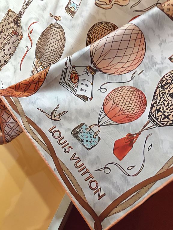 Price  SLV2330  Original Lv [Hot Air Balloon] 90cm Silk Square Scarf, newly added to the U Price   and Away collection, pays homage to Louis Vuitton's travel heritage. Silk-screening process engraved with rich details, d