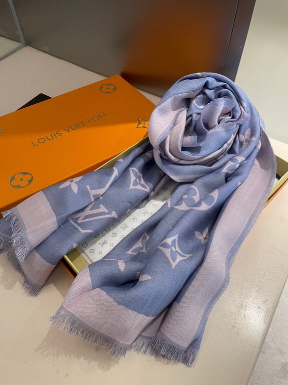 LV jacquard scarf truly awesome  original 11 customized   Miss LV long scarf taken from a fine, lightweight silk-wool blend, eye-catching presentation of the Monogram pattern and tasseled edges, and more Louis Vuitton lo