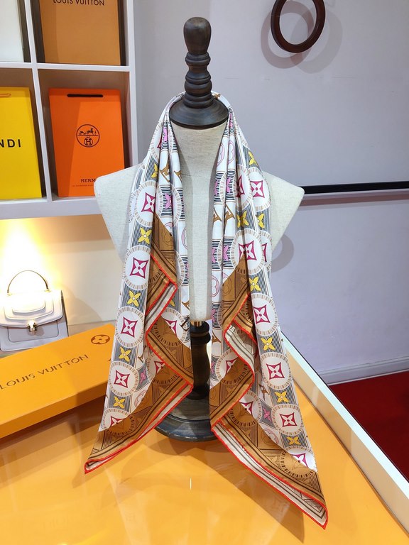 SLV2320   Original single Lv [Monogram Tiles Square] 90cm silk square scarf, top twill silk material   pure handmade crimping, light luxury feeling     counter new   fabrics in pursuit of styling, feel! Bracing, high-end