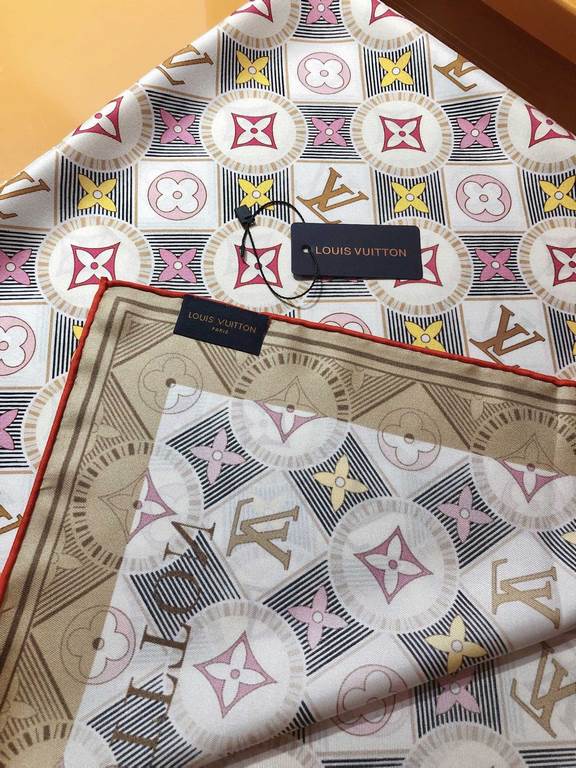 SLV2320   Original single Lv [Monogram Tiles Square] 90cm silk square scarf, top twill silk material   pure handmade crimping, light luxury feeling     counter new   fabrics in pursuit of styling, feel! Bracing, high-end