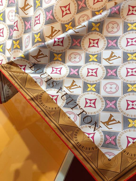 SLV2320   Original single Lv [Monogram Tiles Square] 90cm silk square scarf, top twill silk material   pure handmade crimping, light luxury feeling     counter new   fabrics in pursuit of styling, feel! Bracing, high-end