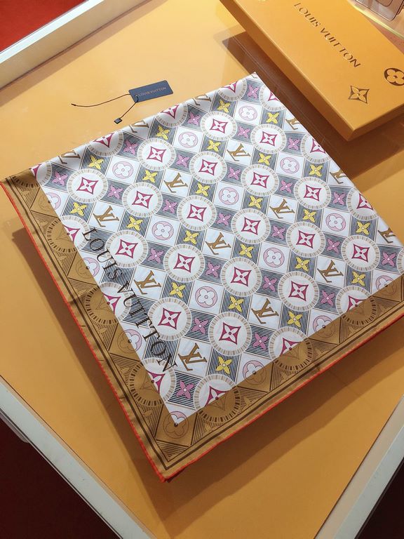 SLV2320   Original single Lv [Monogram Tiles Square] 90cm silk square scarf, top twill silk material   pure handmade crimping, light luxury feeling     counter new   fabrics in pursuit of styling, feel! Bracing, high-end