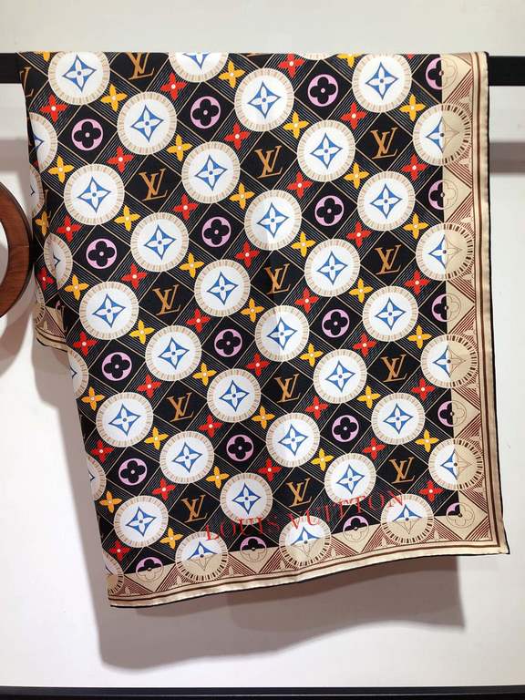 SLV2320   Original single Lv [Monogram Tiles Square] 90cm silk square scarf, top twill silk material   pure handmade crimping, light luxury feeling     counter new   fabrics in pursuit of styling, feel! Bracing, high-end