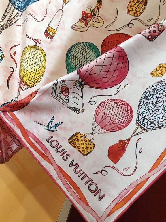 Price  SLV2330  Original Lv [Hot Air Balloon] 90cm Silk Square Scarf, newly added to the U Price   and Away collection, pays homage to Louis Vuitton's travel heritage. Silk-screening process engraved with rich details, d