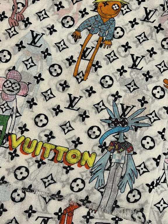 top guest silver line silver line cashmere long scarf, donkey family new [L cartoon pattern silver line long scarf] top cashmere printing, show LV letters in the classic Monogram pattern dexterity change, cartoon element