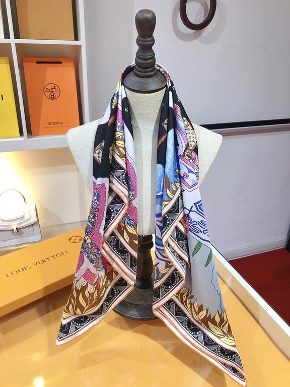 SLV2317 Original Lv [Floral Labyrinth] 90cm version, this mulberry silk square scarf speaks of the brand's classics with the LV Secret Garden motif hard cases of different sizes are arranged in a labyrinth of Monogram fl