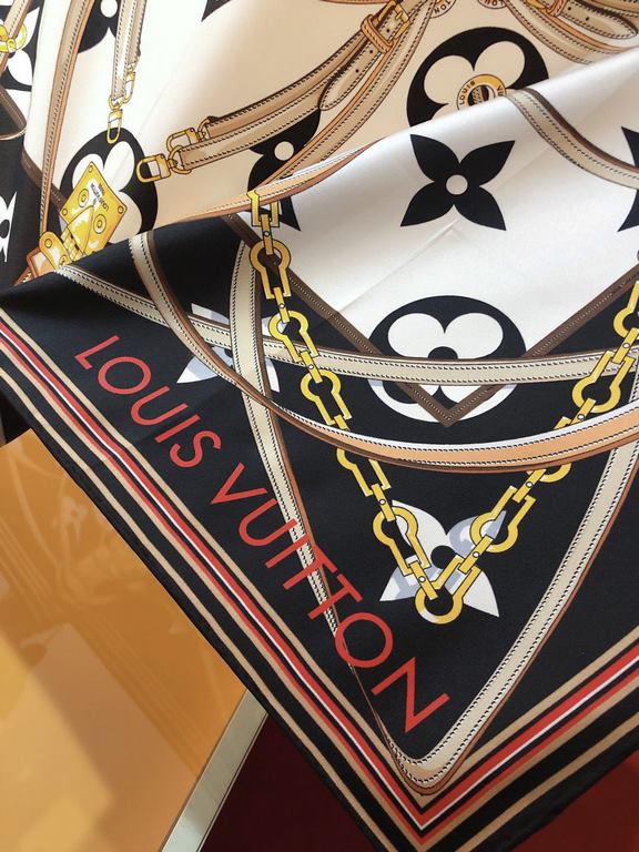 Price  SLV2306 Original Lv [ULTIMATE MONOGRAM] 90cm version, the square scarf interprets the brand's classic elements in a modern perspective. The large Monogram pattern spreads across the canvas, with straps, chains and